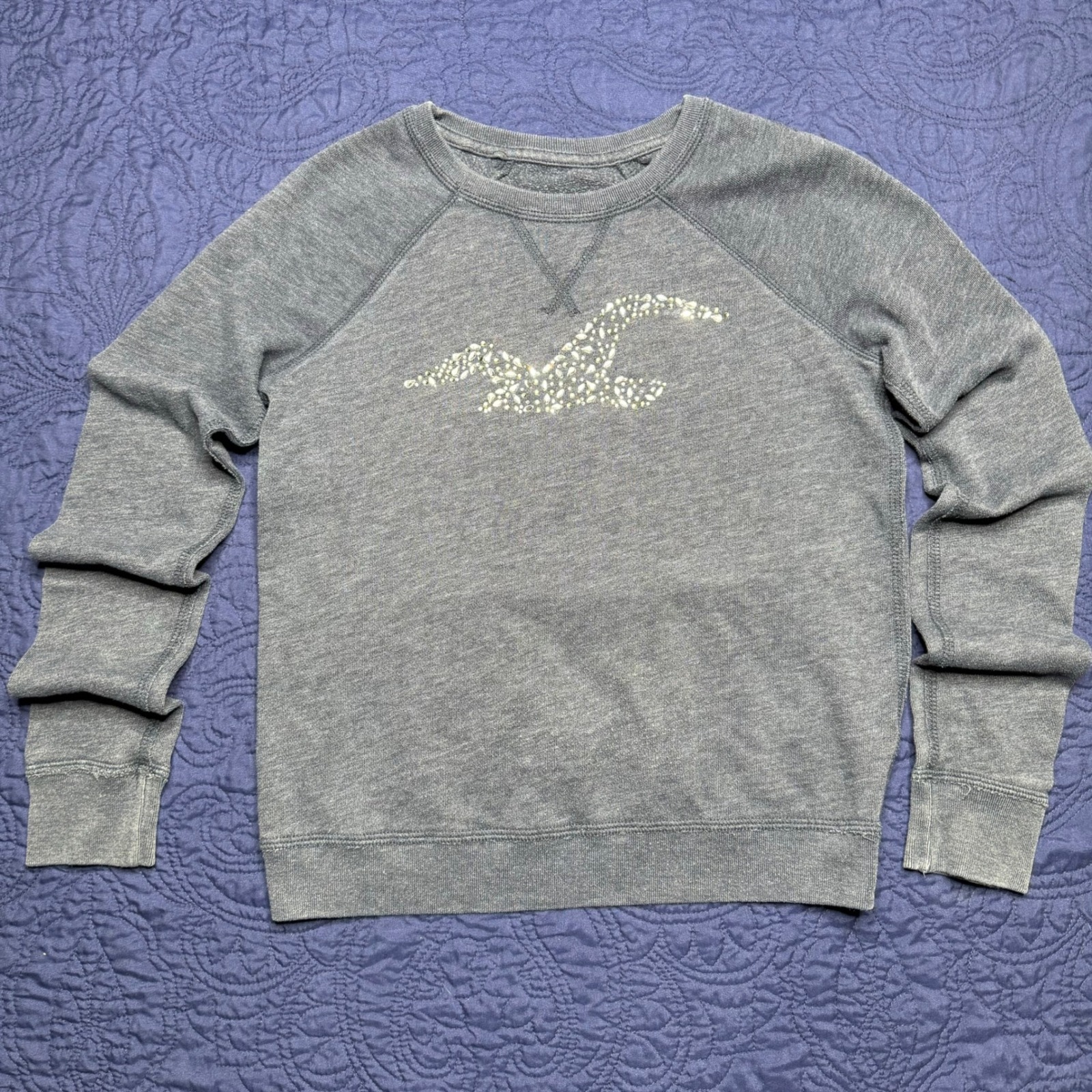 Y2k Hollister California Gray Crewneck Sweatshirt Embellished Logo Women's Xs